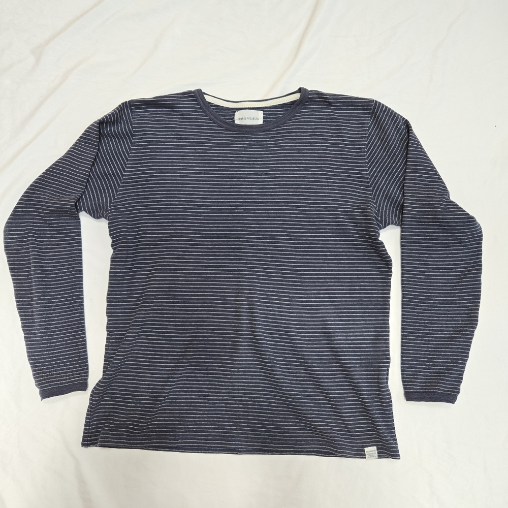 Norse Projects Navy Blue And White Striped Cotton Long Sleeve T-shirt Top